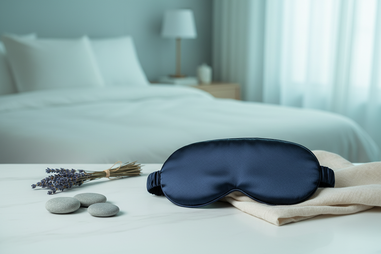 Premium Silk Sleep Mask in serene spa setting